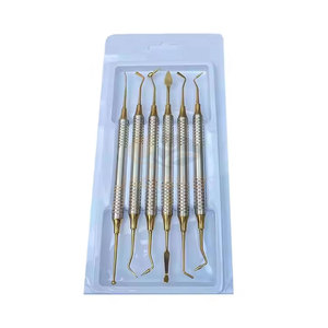 Kit d'instruments de restauration dentaire en composite, manche doré en acier inoxydable, ensemble de 6 outils dentaires professionnels - Product Image 1