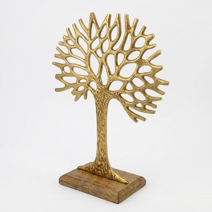 Wholesale Handmade Golden Metal <b>Tree</b> Of Life With Wooden Base Art Deco Style Indoor Sculpture Premium Metal Handicraft - Product Image 4