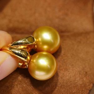 Fabricant en gros, boucles d'oreilles en argent pur 925 avec perles d'or naturelles de 11 à 12 mm, légèrement défectueuses, crochets d'oreille, boîte cadeau incluse - Product Image 4