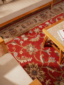 Hermosa alfombra roja de lana hecha a mano con diseño tradicional de alta calidad, ecológica, para sala de estar, habitaciones infantiles, hoteles y oficinas. - Product Image 4