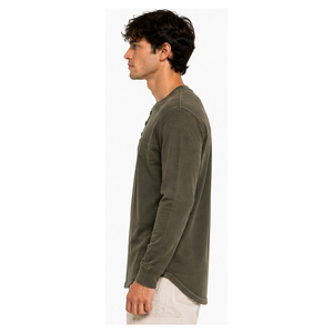 Camiseta Henley de Manga Larga para Hombre, Color Verde Oliva, Corte Regular, Algodón, Informal, Tejido de Punto, Color Sólido, Transpirable, Cuello Redondo - Product Image 6