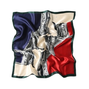Foulard carré en soie à motif floral, design OEM, pour femme, en satin, faible MOQ, 100 % soie - Product Image 1