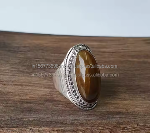 Anillo de ojo de tigre más vendido, anillo de piedras preciosas grandes de plata esterlina, anillo de declaración, anillo de piedras preciosas ovaladas de plata esterlina 925 - Product Image 6