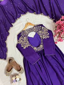 Ensemble Kurti Anarkali brodé violet, palazzo et dupatta pour femmes, vêtements ethniques indiens et pakistanais - Product Image 4