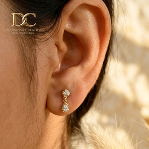 New Handcrafted 14KT Solid Yellow Gold IGI Certified Lab Grown Diamond Stud Teardrop <b>Earring</b> Round Brilliant Cut Women Jewelry - Product Image 2