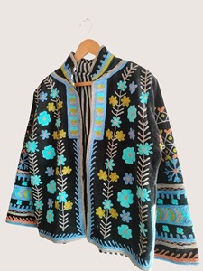 Abrigo Bohemio Bordado con Flores para Mujer, Talla Grande, Cuello Mandarín, Manga Farol, Ropa Exterior Informal, Chaqueta de Terciopelo para Otoño - Product Image 5