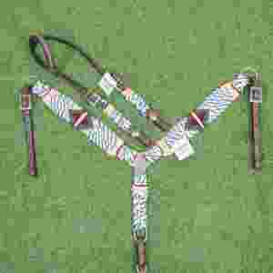 ชุดอุปกรณ์ม้าสีเทา ขาว ครีม ทำจากขนโมแฮร์ ตกแต่งด้วยสายรัดหน้าอกขนาด 32 นิ้ว ทำจากหนังอาร์เจนตินา - Product Image 2