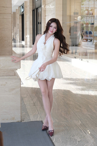 Coshe veranda ชุดเดรสคล้องคอของผู้หญิงหรูหราสไตล์หวานๆและตกแต่งด้วยลูกไม้สำหรับปาร์ตี้ฤดูร้อนและสวมใส่ทุกวัน - Product Image 3