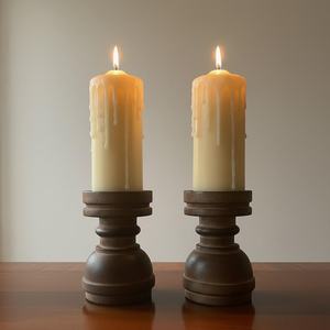 Candelabro de Madera de Mango Rústico Resistente al Calor, en Forma de Cilindro, Hecho a Mano, Centro de Mesa para Decoración del Hogar, Bodas, Hoteles y Restaurantes - Product Image 1
