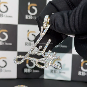 Pendentif personnalisé en moissanite, lettres cursive VVS en argent 925, style hip-hop, plaque nominative, bijoux d'usine - Product Image 4