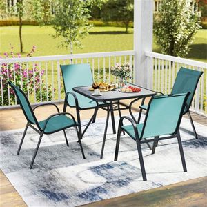 Set di 2 Sedie da Pranzo Impilabili per Patio in Turchese, Telaio Ergonomico in Acciaio, Capacità 330 LBS, Tessuto Traspirante, Sedie da Giardino per Esterni - Product Image 6