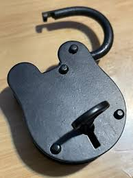Antique Style Cast Iron <b>Padlock</b> with Keys Black Nickel Finish Irregular Shape Metal Craft for Art Collectible Use - Product Image 3