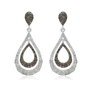 1.59 Cttw Round Cut White & Brown Natural Diamond Drop Dangle <b>Earrings</b> for Women in 925 Sterling Silver, Screw <b>Back</b>, Prong Set - Product Image 1