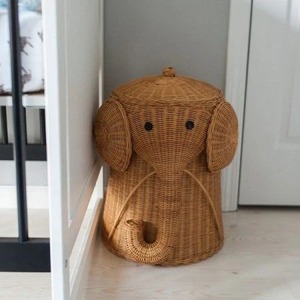 Elephant Shape <b>Plant</b> Fiber Storage <b>Basket</b> Wicker Organizer with Lid <b>for</b> Bedroom Bathroom Kids Room - Product Image 2