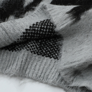 Custom OEM ODM Men Mohair Sweater Oversized Jacquard Knit Pullover Crew Neck Fuzzy Winter Jumper - Product Image 6