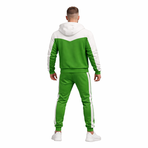 High Quality Men Hoodie Jogger <b>Tracksuit</b> Green <b>White</b> Contrast Sportswear Gym Training Suit Bulk Wholesale - Product Image 5