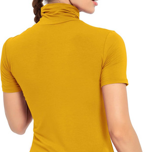 Haut décontracté à col roulé et manches courtes pour femme, en jersey uni, coupe classique, respirant, en coton biologique, été, avec logo, vert, 160g - Product Image 5