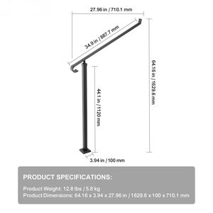 Barandillas de hierro forjado de 2-3 escalones para escaleras exteriores, barandillas de pared negras con características de asistencia - Product Image 2