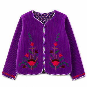 Veste RAJASTHANI tendance en coton/fibre de bambou tissé à motifs floraux, légère, longueur standard, manches longues, col montant, logo sur le devant - Product Image 5