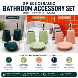 Ensemble d'accessoires de salle de bain en céramique côtelée moderne avec distributeur de savon, gobelet et porte-savon pour la décoration de la maison - Product Image 6