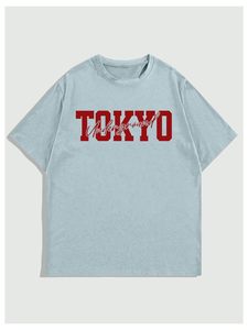 เสื้อยืดแขนสั้นผู้ชาย ทรงปกติ สไตล์ลำลอง ผ้าคอตตอนเจอร์ซีย์ พิมพ์ลาย โอเวอร์ไซส์ สีฟ้าอ่อน ผ้าหนา ทรงหลวมไหล่ตก - Product Image 1