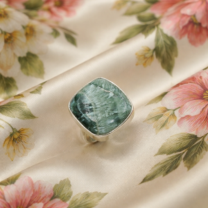 Natural Seraphinite Gemstone 925 Sterling Silver Handmade Cushion Shape Statement <b>Ring</b> Green <b>Crystal</b> Jewelry Gift for Women Men - Product Image 4
