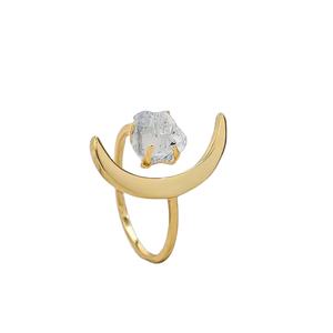 Bague en argent sterling 925 avec diamant brut Herkimer en forme de croissant de lune |   Bague artisanale sertie de pierres précieuses de naissance - Product Image 1