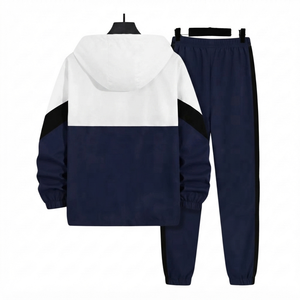 Ensemble de survêtement deux pièces décontracté et sportif, tendance, bleu foncé, avec sweat à capuche zippé et pantalon de jogging, personnalisable - Product Image 2