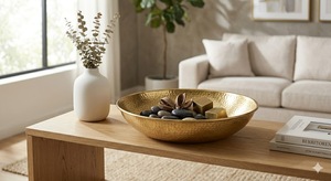 Cuenco Decorativo de Lujo con Textura Dorada, Centro de Mesa Redondo de Metal Moderno, Plato para Servir, Maceta, Decoración del Hogar - Product Image 4
