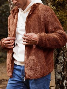 Veste classique pour homme en polaire sherpa, coupe-vent, à capuche, matelassée, confortable pour l'hiver, en tissu doux, décontractée, pour le quotidien, personnalisable - Product Image 2