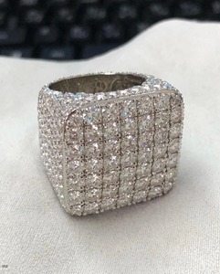 <b>Iced</b> Out Square Cluster Moissanite Diamond <b>Ring</b> White Gold Multi Row Pave Set Statement <b>Ring</b> Luxury Jewelry for Men and Women - Product Image 1