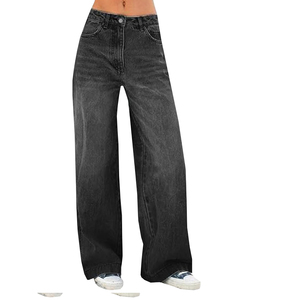 Jean slim en denim noir pour femme, coupe droite, taille élastique, longueur intégrale, style streetwear – Grande Vente - Product Image 2
