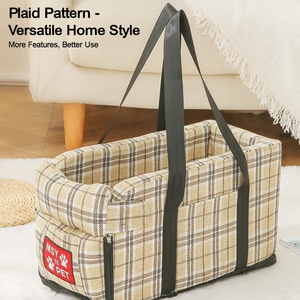 Siège de voiture pour chien avec console centrale à carreaux, boîte rehausseuse d'accoudoir, sac de transport portable pour animaux, sac à bandoulière, lit de voyage sécurisé pour petits chiens et chats - Product Image 5