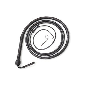 Fouet en cuir noir à manche tressé, design enroulé, fouet de boucher - Product Image 6