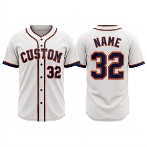 Camiseta de Béisbol Personalizada Blanca, Azul Marino y Naranja, Talla 32, Absorbente de Humedad, Manga Corta, Corte Regular para Hombre, Impresión Sublimada - Product Image 1