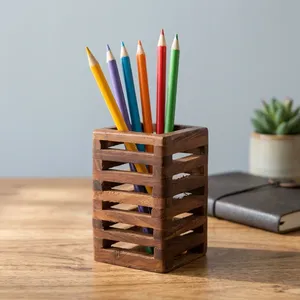 Handmade Wooden Pen Stand Pen Holder Brown <b>Desk</b> <b>Organizer</b> for Office Home Study Table Stationery Storage - Product Image 5