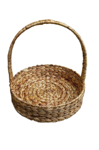 SELA S Handmade Water Hyacinth Round <b>Tray</b> Basket Natural Woven Serving Basket Eco Friendly Home Decor Organizer With Handle - Product Image 4