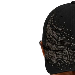 Casquette de baseball de luxe noire à strass, motif vague, ajustable, en coton, style Dad Hat, streetwear premium, mode unisexe, OEM ODM, vente en gros - Product Image 3