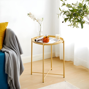 Mesa Auxiliar Redonda con Base de Metal con Recubrimiento en Polvo, Mesa Moderna para Sofá, para Dormitorio, Sala de Estar y Apartamento - Product Image 4