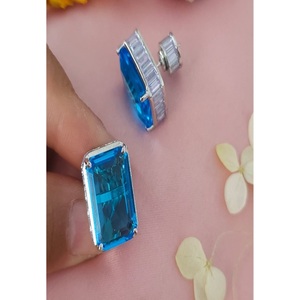 Classy Premium Quality Brass <b>Silver</b> Plated Zircon Fusion <b>Stud</b> <b>Earring</b> for Women for Evening Look Party Wear Fashion Collection - Product Image 2