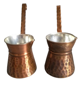 Hermosa cafetera turca, griega y árabe de cobre y latón para estufa, Cezve Ibrik Briki con mango de madera - Product Image 6
