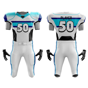 Ensemble de maillot de football américain blanc et bleu pour homme, ajusté, manches courtes, sublimé, évacuant l'humidité, toutes saisons, vêtements de sport pour adultes - Product Image 1