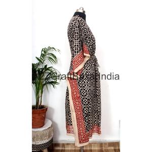 Robe Kaftan en Pur Coton pour Filles, Style Bohème Hippie, Décontractée d'Été, Cache-Maillot de Plage, Faite à la Main, Longueur Ras du Sol, Tissée, Écologique - Product Image 3