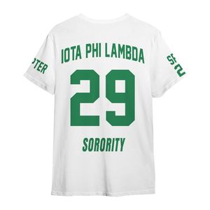 Camiseta Iota Phi Lambda blanca y verde con cuello redondo, estampado personalizado del capítulo, camiseta de manga corta de inspiración griega para mujer, ajuste unisex - Product Image 6