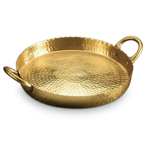 Hand Hammered Brass Kadhai with Handles | Traditional Indian Brass Cooking Kadai <b>for</b> Home Hotel Restaurant Kitchen - Product Image 1
