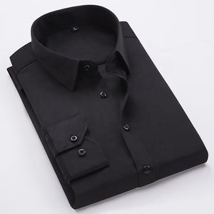Camisa de Vestir Formal de Negocios para Hombre, 100% Poliéster, Color Sólido Negro, Blanco, Azul Marino, Rosa, Azul, Manga Larga, con Botones, para Oficina y Trabajo - Product Image 2