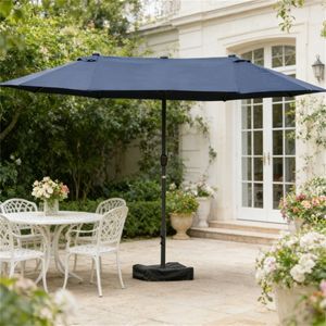 Ombrellone da Giardino Blu Scuro con Base, Ombrelloni e Basi per Patio - Product Image 1
