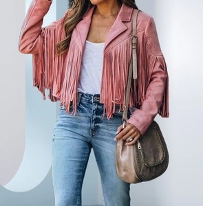 New Premium Wholesale Custom Design Genuine Leather Quilted 100% Polyester Fringes Motorcycle <b>Jacket</b> for Women Spring <b>Winter</b> - Product Image 4