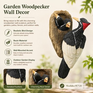 Estatua de Pared de Pájaro Pájaro Carpintero de Resina con Pollitos, Decoración de Vida Silvestre Pintada a Mano para el Hogar, Jardín y Decoración de Cercas - Product Image 5