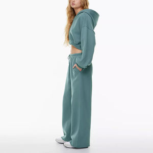 Conjunto de chándal con capucha y cremallera completa, lavado ácido personalizado, pantalón acampanado, nuevo estilo de invierno, poliéster/algodón, forro polar grueso de 400 g/m² para mujer - Product Image 3